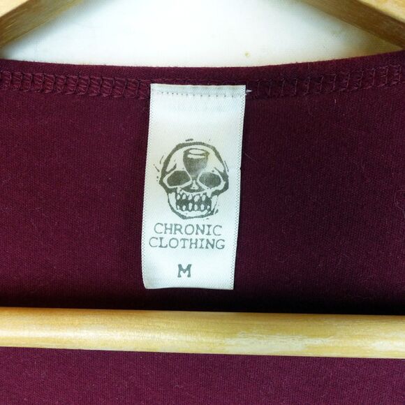 Chronic Clothing Chronic Cellars Shirt Women M Burgundy LS Graphic Logo Skull - Picture 11 of 13
